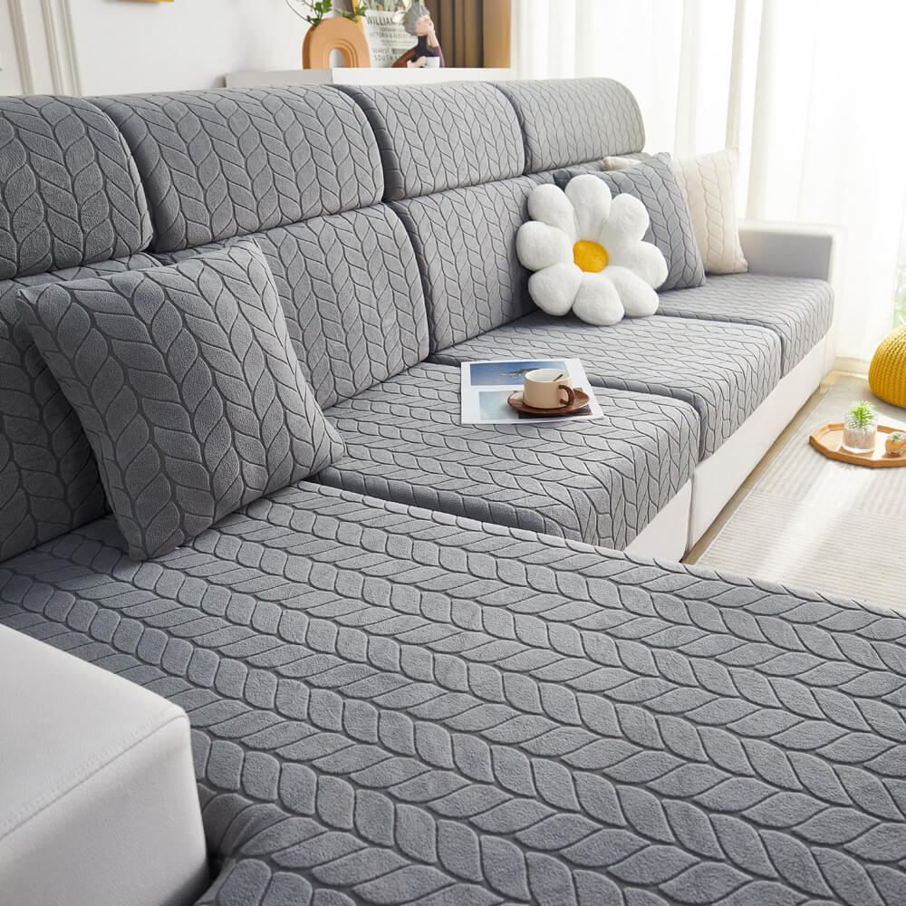 Wheat Leaf Texture All-Season Universal Elastic Full Protection Magic Couch Cover, Gray - Seat Cover-S(1 pc)