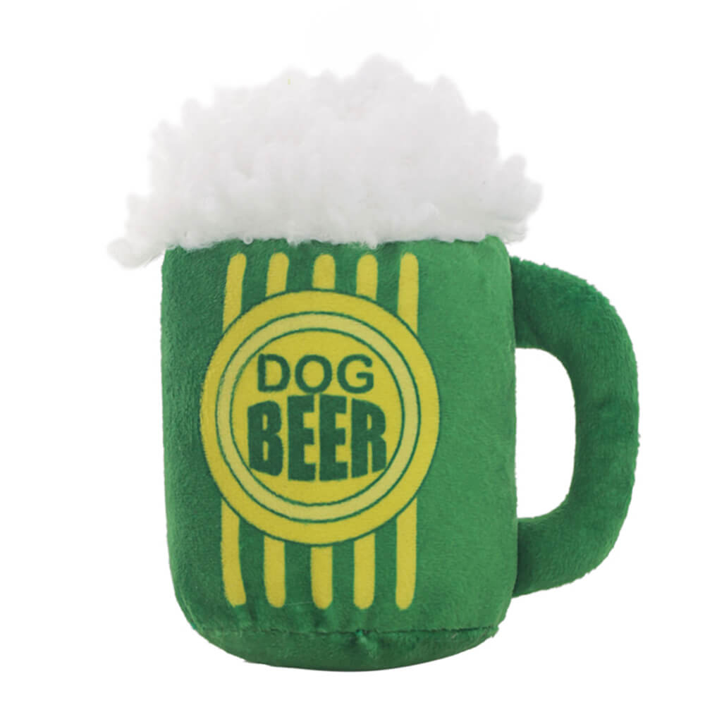 Plush Pizza Hot Dog Food Shaped Squeaky Chew Dog Toy, Beer