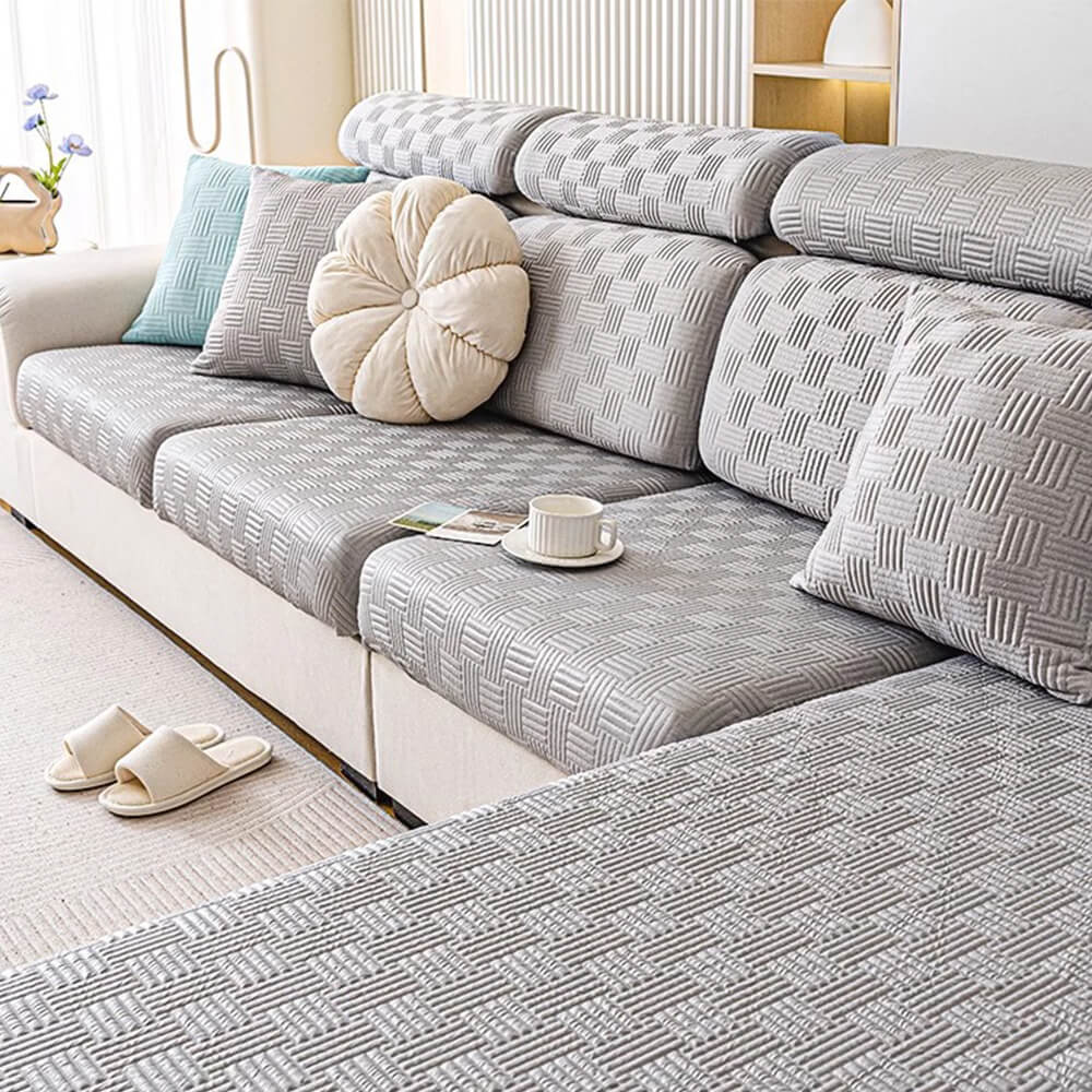Modern Geometric Cooling Durable Stretch Magic Couch Cover, Gray - Seat Cover-L(1 pc)