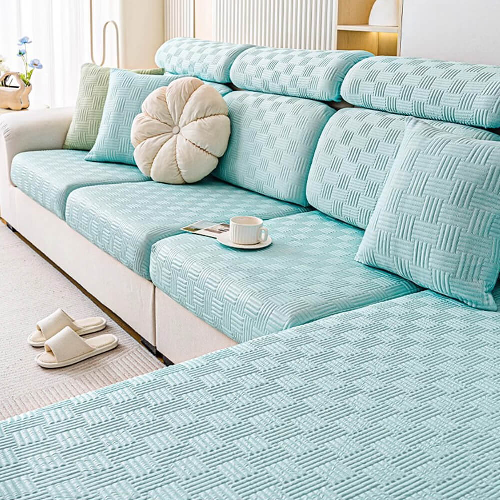 Modern Geometric Cooling Durable Stretch Magic Couch Cover, Blue - Seat Cover-L(1 pc)