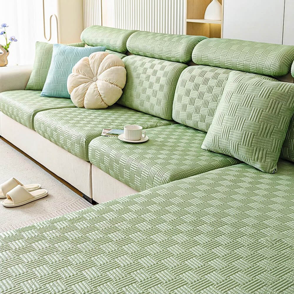 Modern Geometric Cooling Durable Stretch Magic Couch Cover, Green - Seat Cover-L(1 pc)