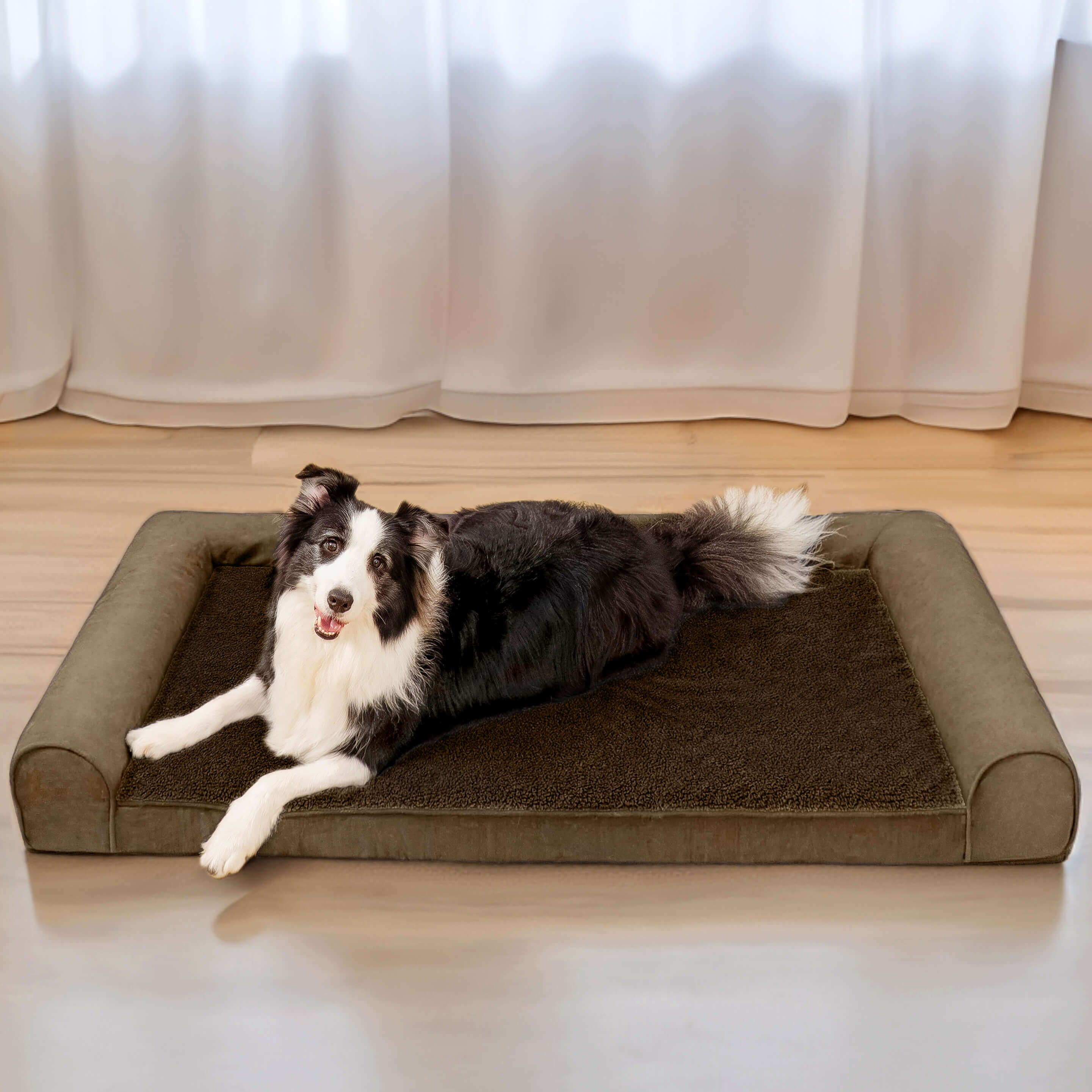 Faux Fleece & Suede Full Support Orthopedic Dog Bed, Brown - L
