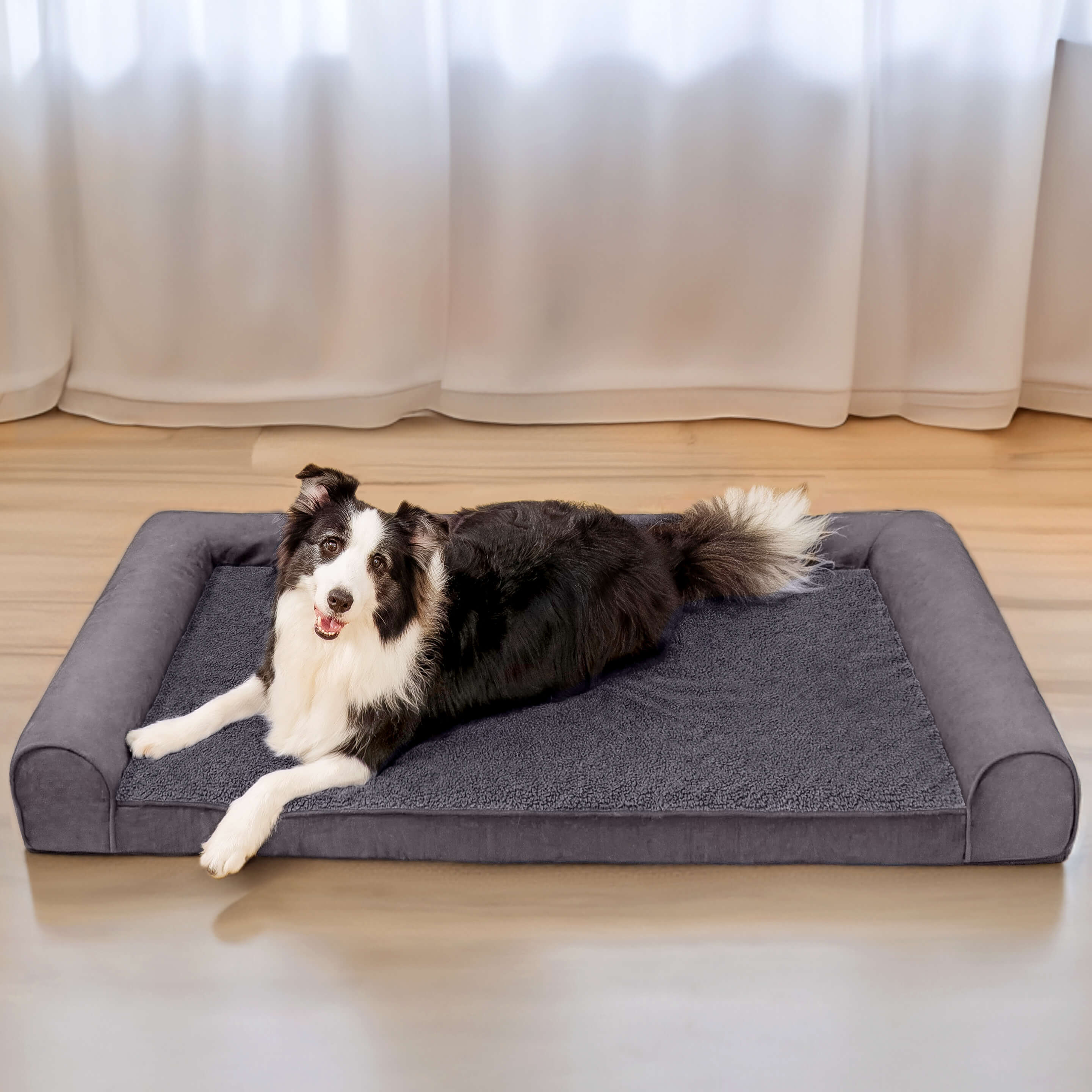 Faux Fleece & Suede Full Support Orthopedic Dog Bed, Charcoal Grey - S