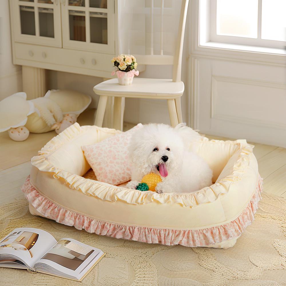 Floral Orthopedic Dog Bed Calming Pet Bed with Pillow, Bed - M