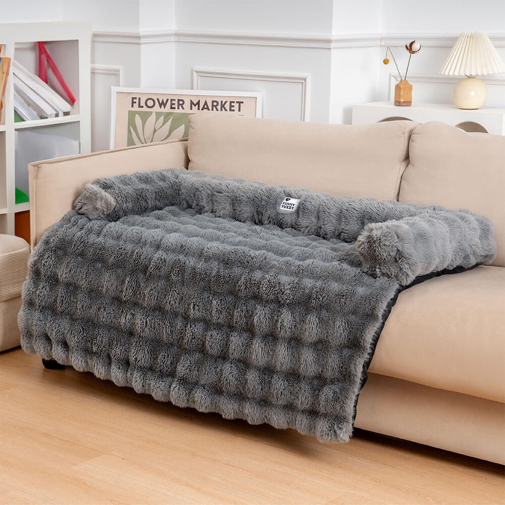 Fluffy Fuzzy Calming Dog Bed Sofa Protector Pet Mat, Grey - L