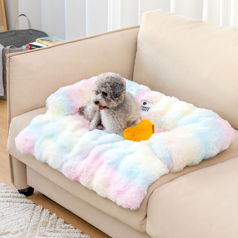 Fluffy Fuzzy Calming Dog Bed Sofa Protector Pet Mat, Colorful - S
