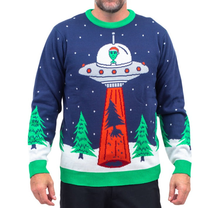 Flying Saucer Tree Abduction Sweater - L