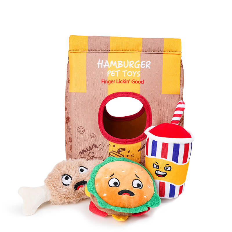 Fun Potato Chips Burger Squeaky Dog Chew Toy, Burger