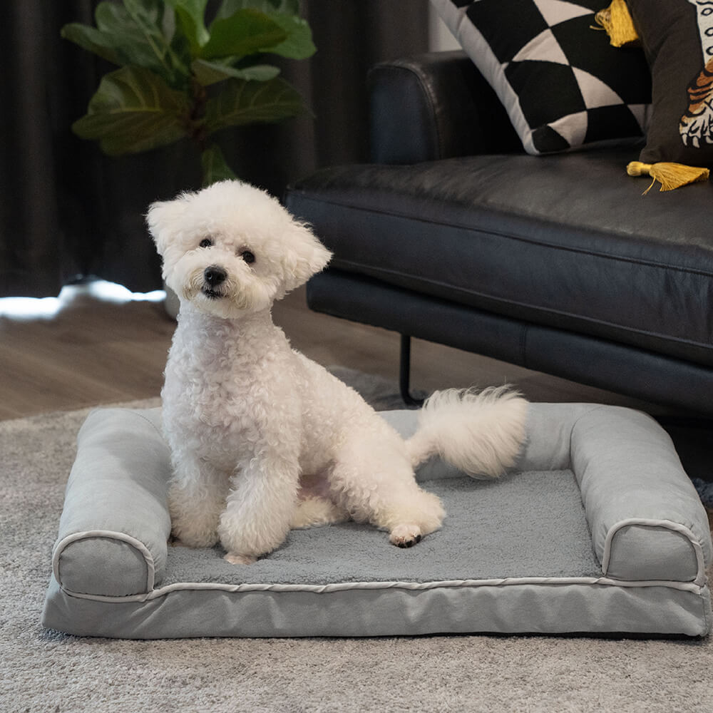 Faux Fleece & Suede Full Support Orthopedic Dog Bed, Grey - M