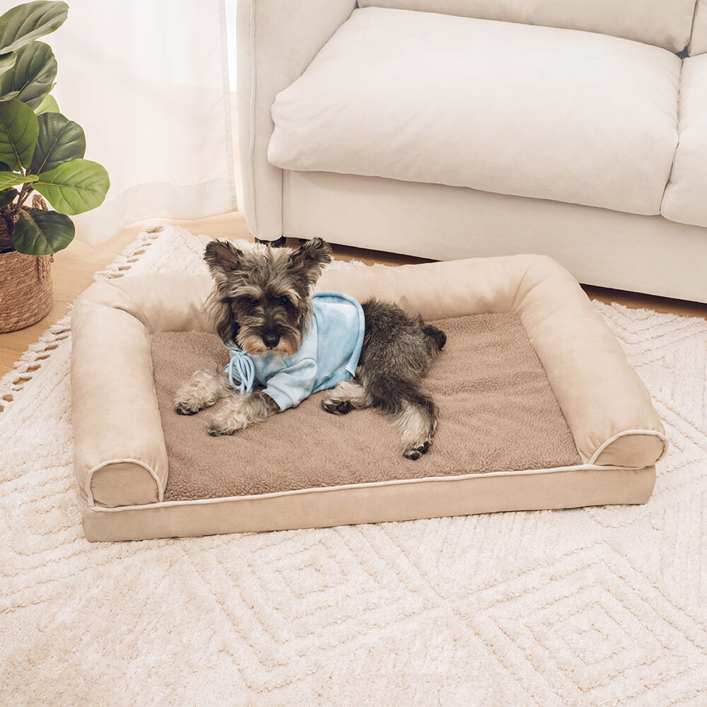 Faux Fleece & Suede Full Support Orthopedic Dog Bed, Khaki - M