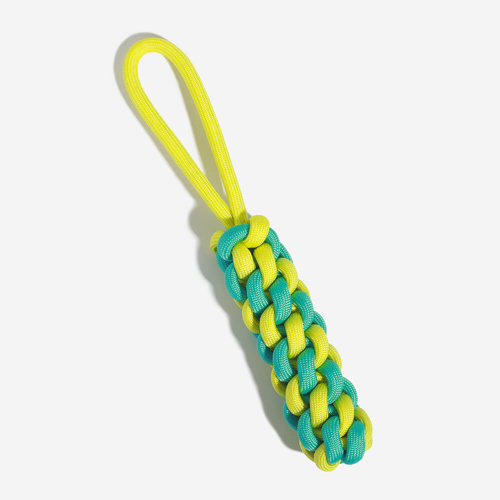 Braided Rope Stick Tug Dog Toy - Color Clash, Yellow + Green