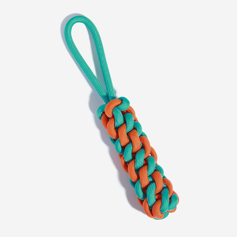 Braided Rope Stick Tug Dog Toy - Color Clash, Orange + Green