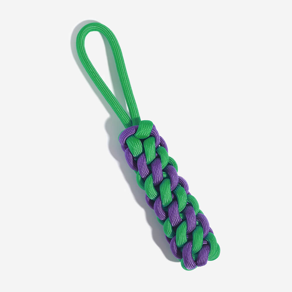 Braided Rope Stick Tug Dog Toy - Color Clash, Purple + Green