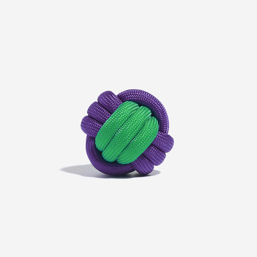 Knots Ball Throwing Dog Toy - Color Clash, Purple + Green