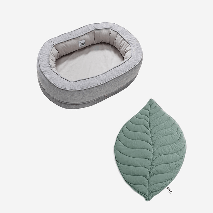 Leaf Shape Dog Blanket With Donut Dog Bed Luxury Dog Gifts, Grey - Green - M