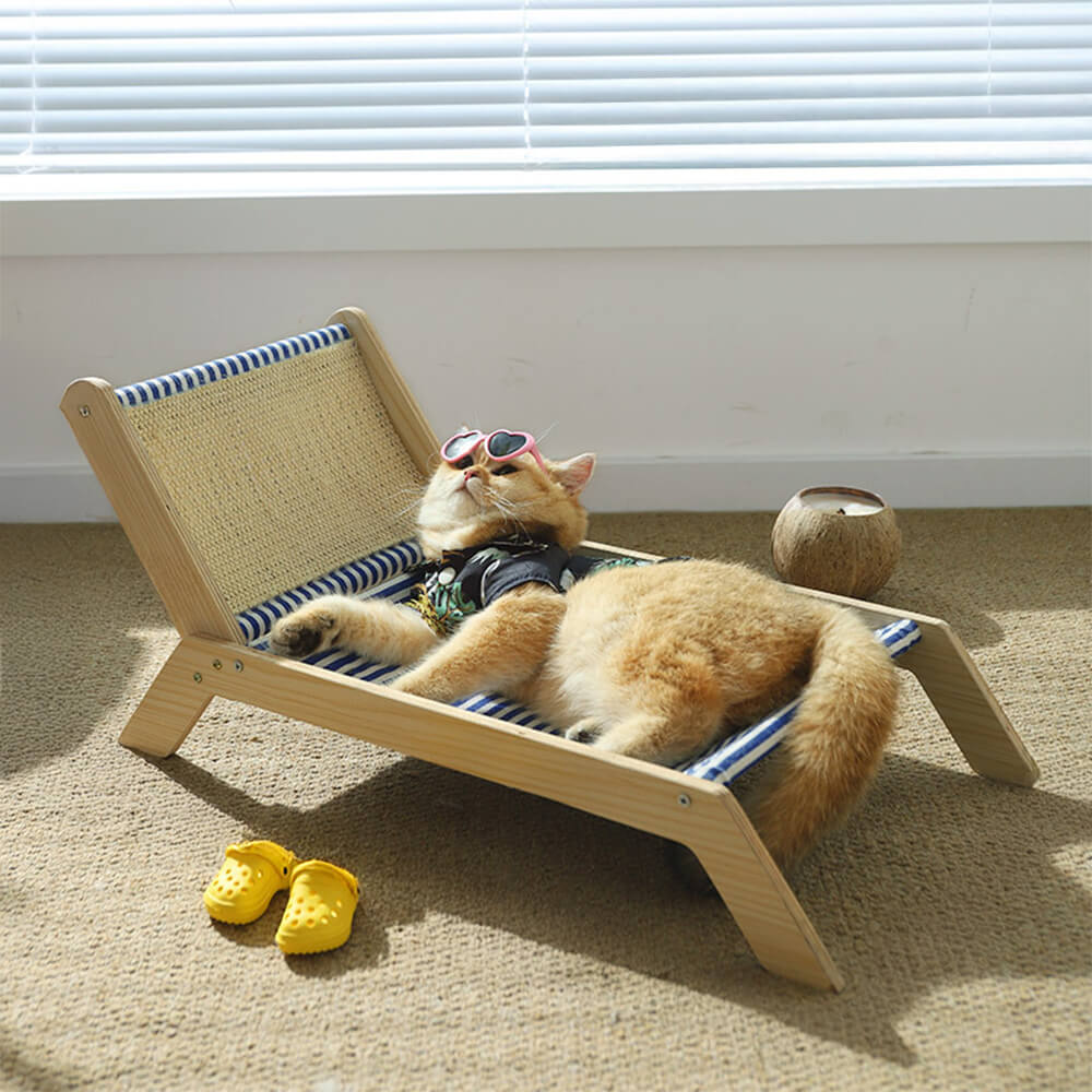 Cat Beach Vacation Lounger with Scratching Board, Beach Lounge Chairs