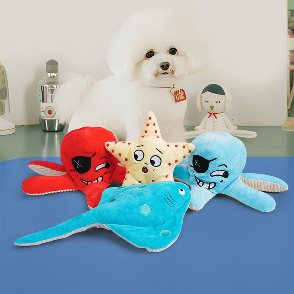 Chew-Resistant Squeaky Dog Toy - Ocean World, Manta
