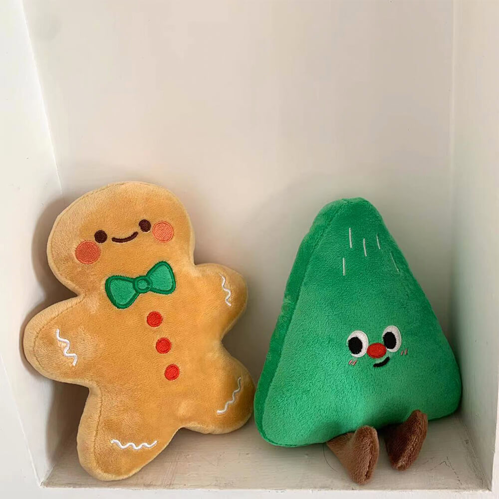Christmas Gingerbread Man Doll Interactive Plush Dog Toy, Christmas Tree