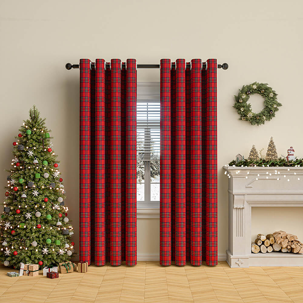Classic Plaid Christmas Decorative Semi-Blackout Curtains, Style1 - 52"W x 84"L - Individual