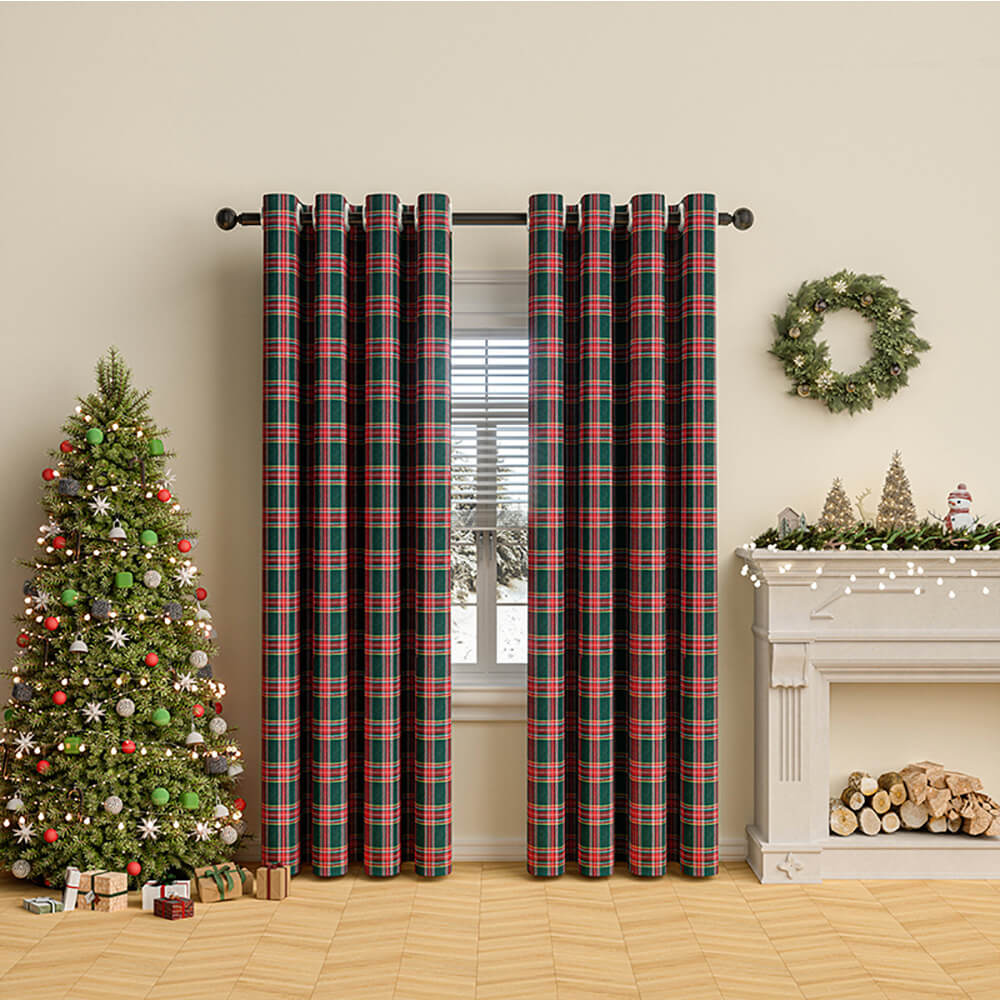 Classic Plaid Christmas Decorative Semi-Blackout Curtains, Style2 - 52"W x 84"L - Individual