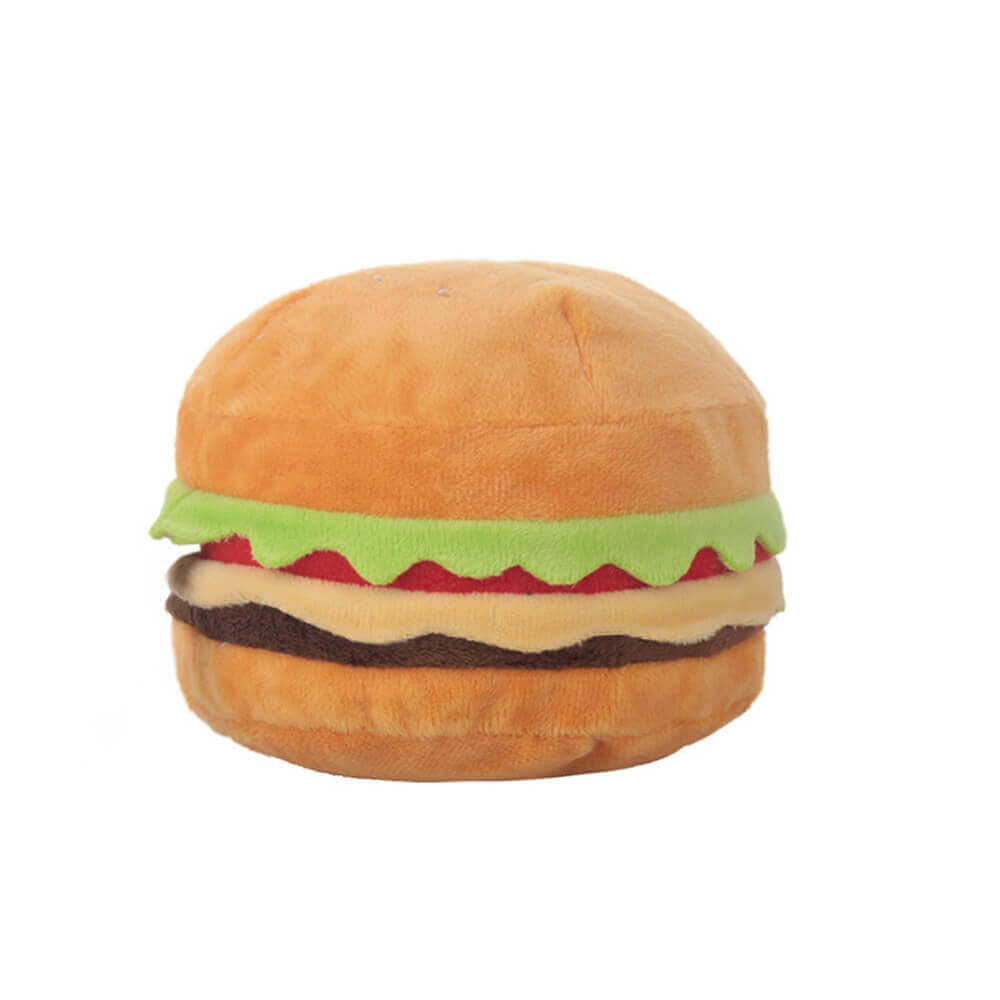 Family Bucket Set Squeaky Plush Toy Puppy Dog Meal Deal Interactive Toy, Hamburger