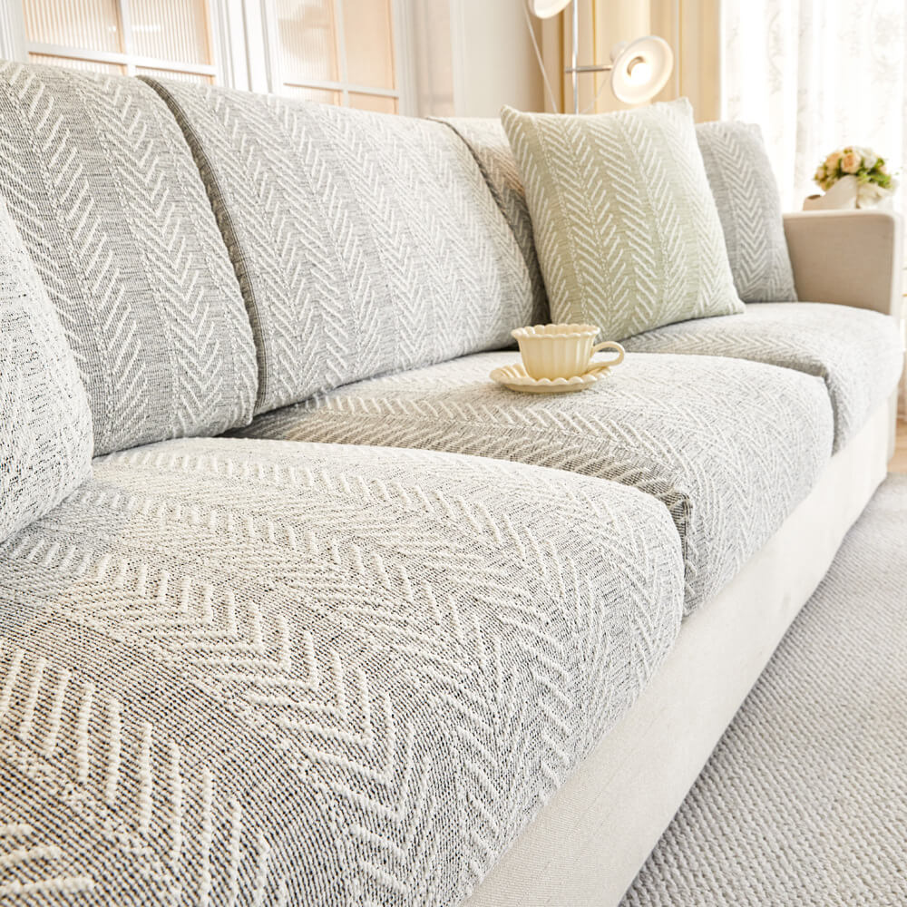 Herringbone Chenille Anti-Slip Magic Couch Cover, Gray - Seat Cover (L)