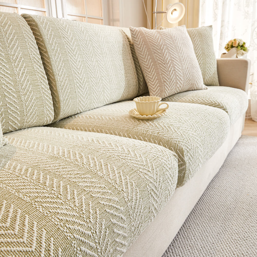 Herringbone Chenille Anti-Slip Magic Couch Cover, Green - Seat Cover (XL)