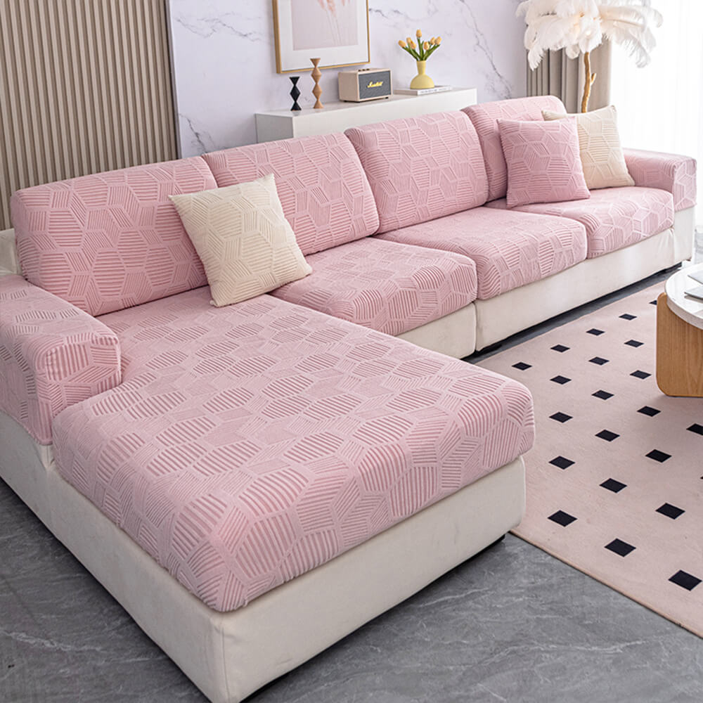 Honeycomb Pattern Waterproof Stretch Full-Cover Magic Couch Cover, Pink - Seat Cover-L(1 pc)