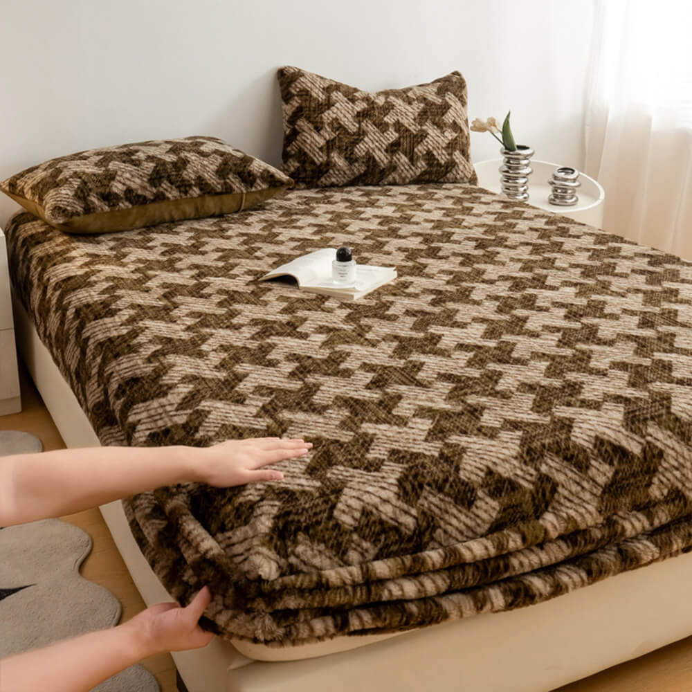 Leopard Print Thickened Faux Rabbit Fur Warm Fitted Sheet Mattress Cover, Style4 - Pillowcase(2pcs)