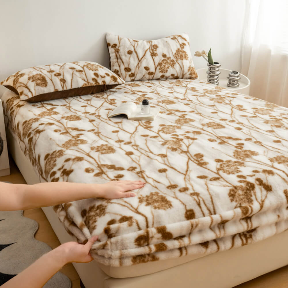 Leopard Print Thickened Faux Rabbit Fur Warm Fitted Sheet Mattress Cover, Style5 - Pillowcase(2pcs)