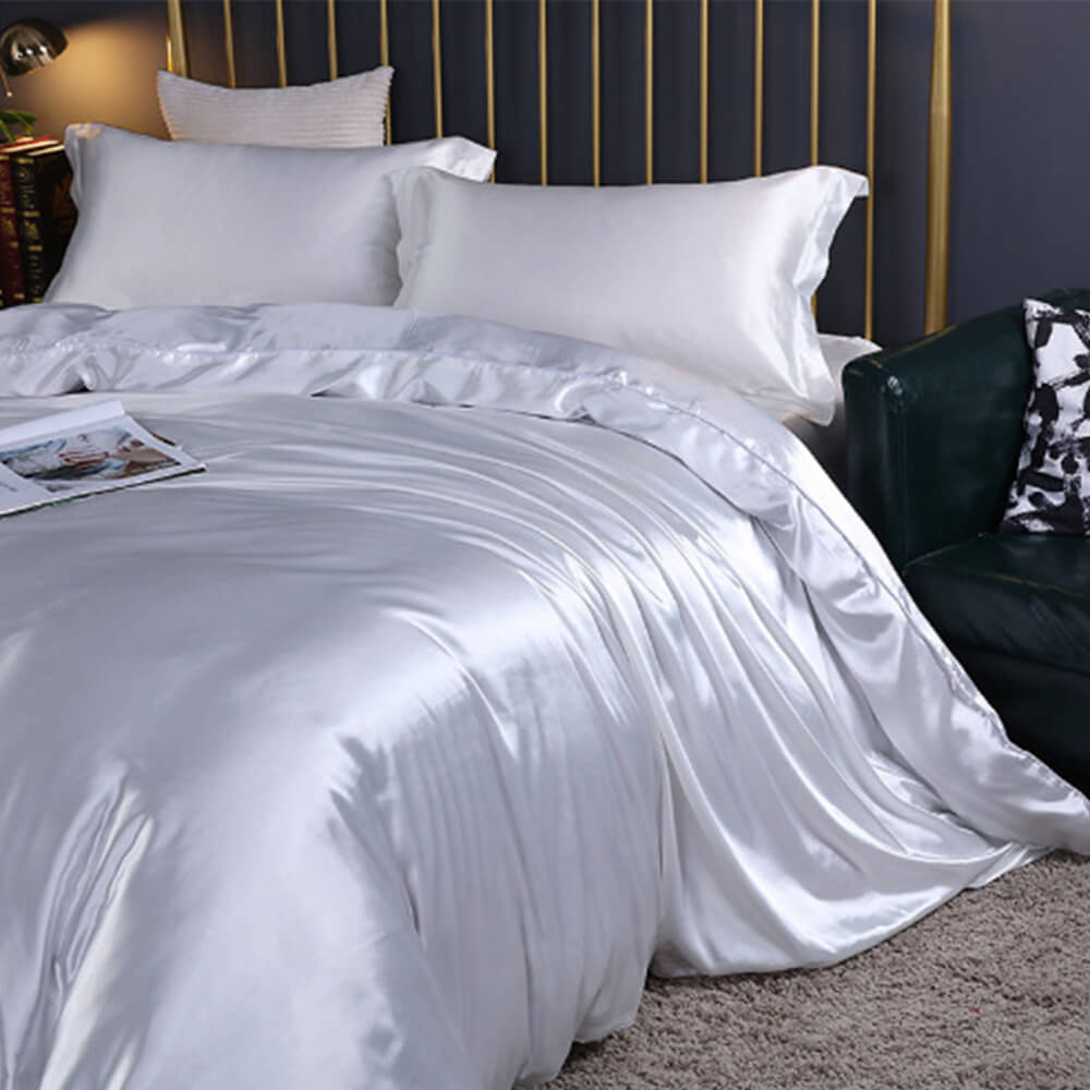 Luxurious Cooling Glossy Double-Sided Satin Bed Sheet Set, White - Full(3pcs)