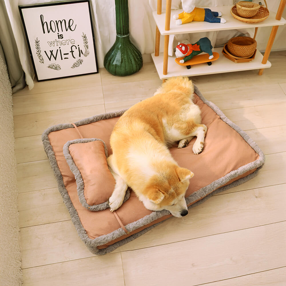 Luxurious Retro Faux Leather Deep Sleep Dog Bed with Pillow, Pink - L
