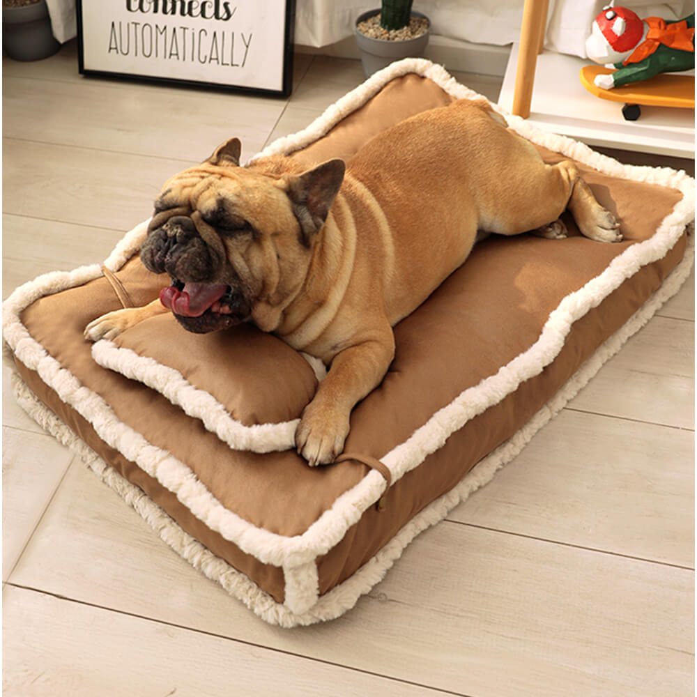 Luxurious Retro Faux Leather Deep Sleep Dog Bed with Pillow, Brown - M