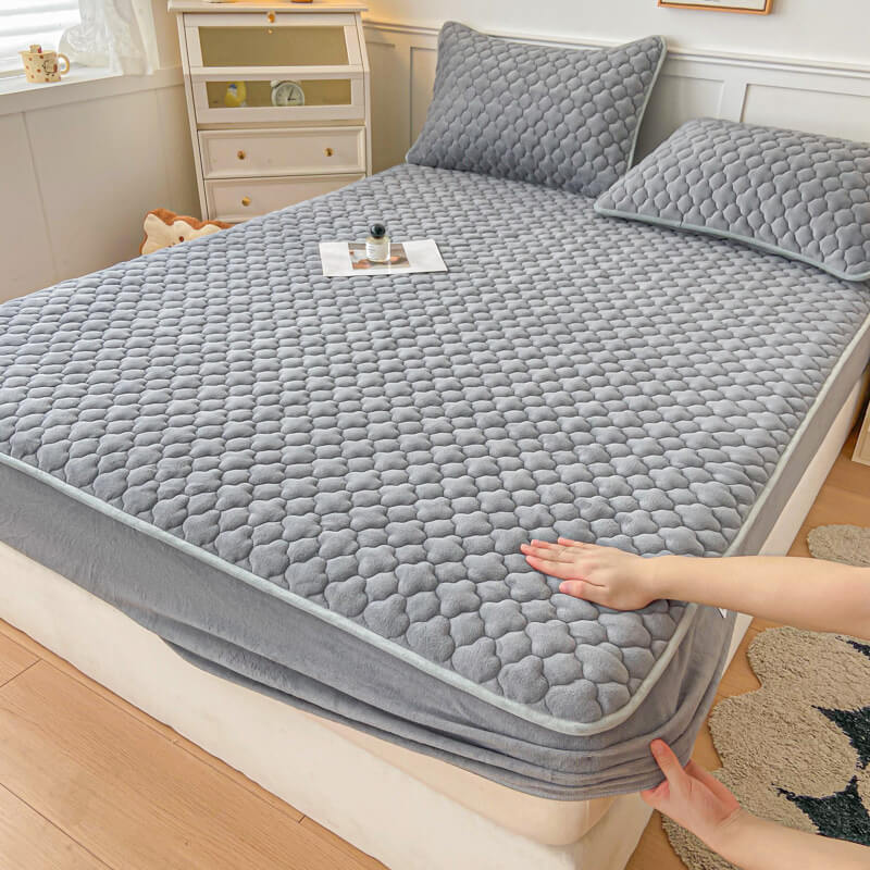 Milk Velvet Ultra-Soft Elastic Fitted Sheet Mattress Cover, Grey - Pillowcase(2pcs)