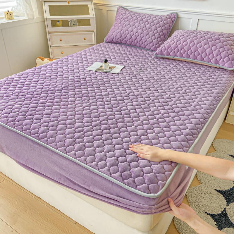 Milk Velvet Ultra-Soft Elastic Fitted Sheet Mattress Cover, Purple - Pillowcase(2pcs)