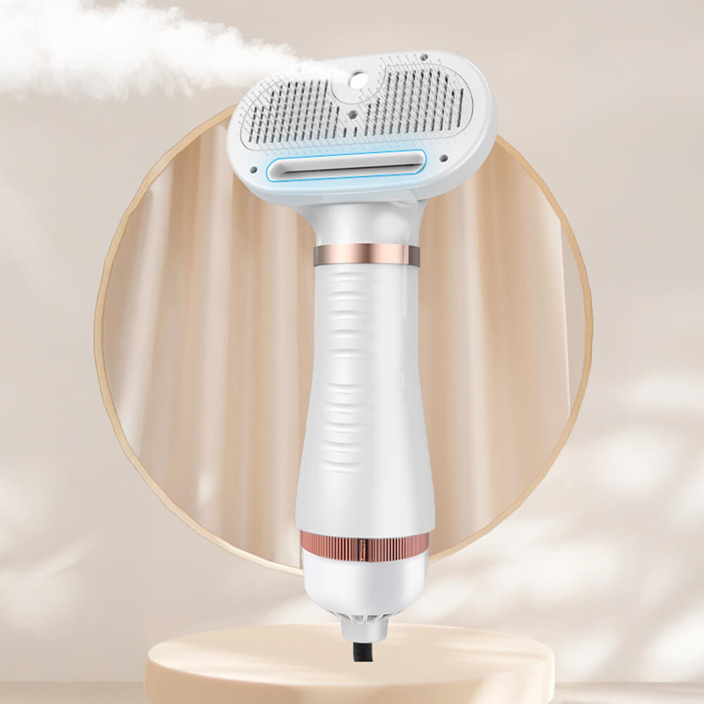 Multifunctional Combing Brush Pet Hair Dryer with Steam, White - US Plug
