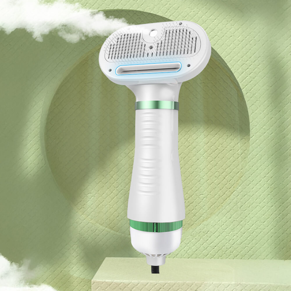 Multifunctional Combing Brush Pet Hair Dryer with Steam, Green - US Plug