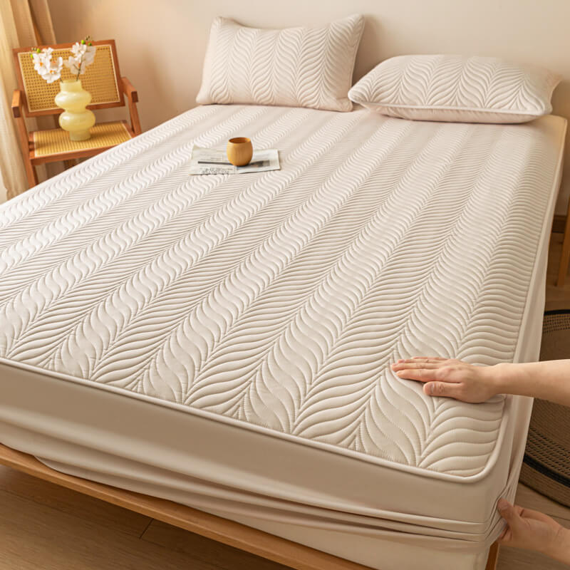 Pet-Friendly Waterproof Quilted Fitted Sheet Mattress Cover, Khaki - Pillowcase(2pcs)