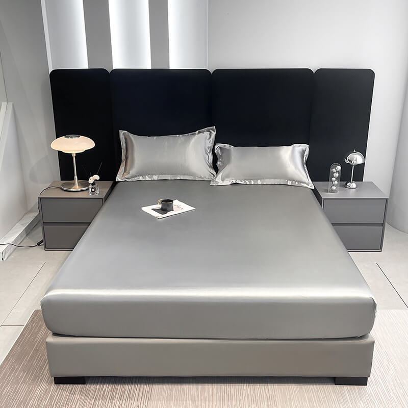 Pet-Friendly & Fur-Resistant Waterproof Satin Fitted Sheet Mattress Protector, Gray - Pillowcase(2 pcs)