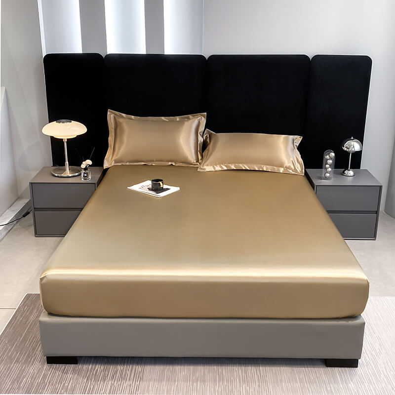 Pet-Friendly & Fur-Resistant Waterproof Satin Fitted Sheet Mattress Protector, Champagne - Pillowcase(2 pcs)