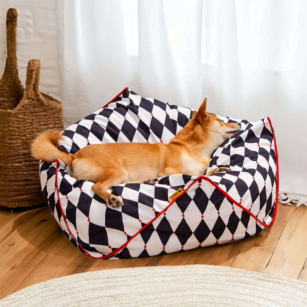 FunnyFuzzy Polygonal  Calming Bean Bag Dog Bed, Rhombus - M