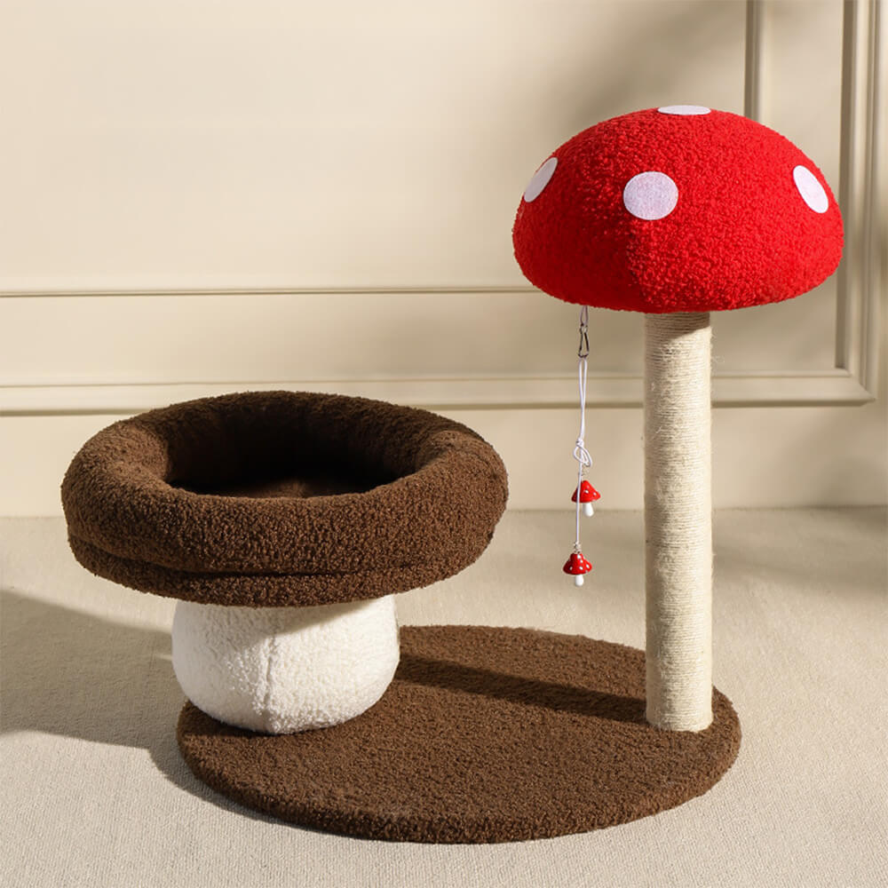 Red Mushroom Cat Climbing Frame with Sisal Scratching Post & Cozy Cat Tree, Style1
