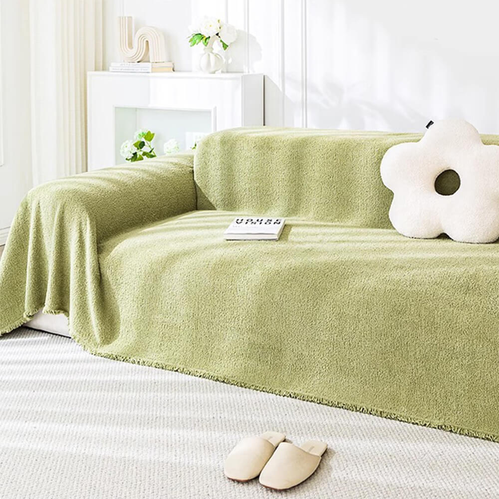 Soft Plush Water-resistant Multi-Purpose Furniture Protection Couch Cover, Green - 70.87*102.36 in