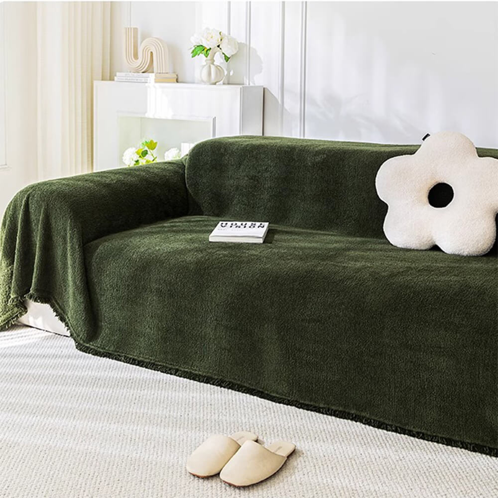 Soft Plush Water-resistant Multi-Purpose Furniture Protection Couch Cover, Dark Green - 70.87*165.35 in