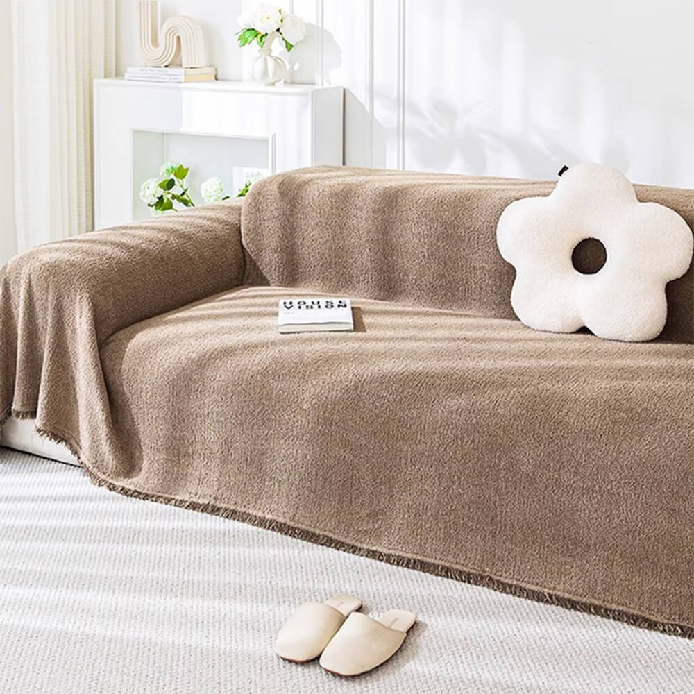 Soft Plush Water-resistant Multi-Purpose Furniture Protection Couch Cover, Brown - 70.87*165.35 in