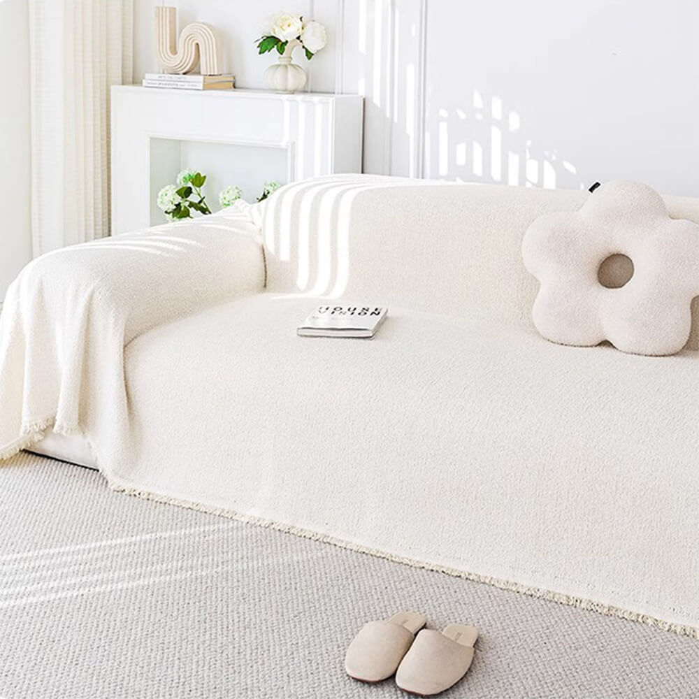 Soft Plush Water-resistant Multi-Purpose Furniture Protection Couch Cover, White - 70.87*165.35 in