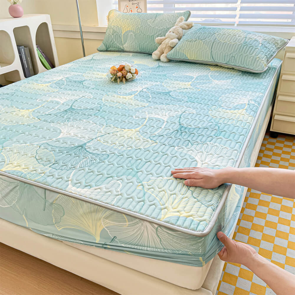 Soft Printed Cooling Quilted Latex Fitted Sheet Mattress Cover, Style2 - Pillowcase(2pcs)