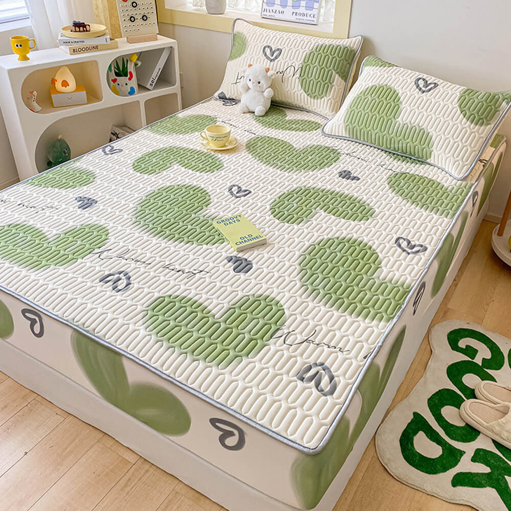 Soft Printed Cooling Quilted Latex Fitted Sheet Mattress Cover, Style1 - Pillowcase(2pcs)