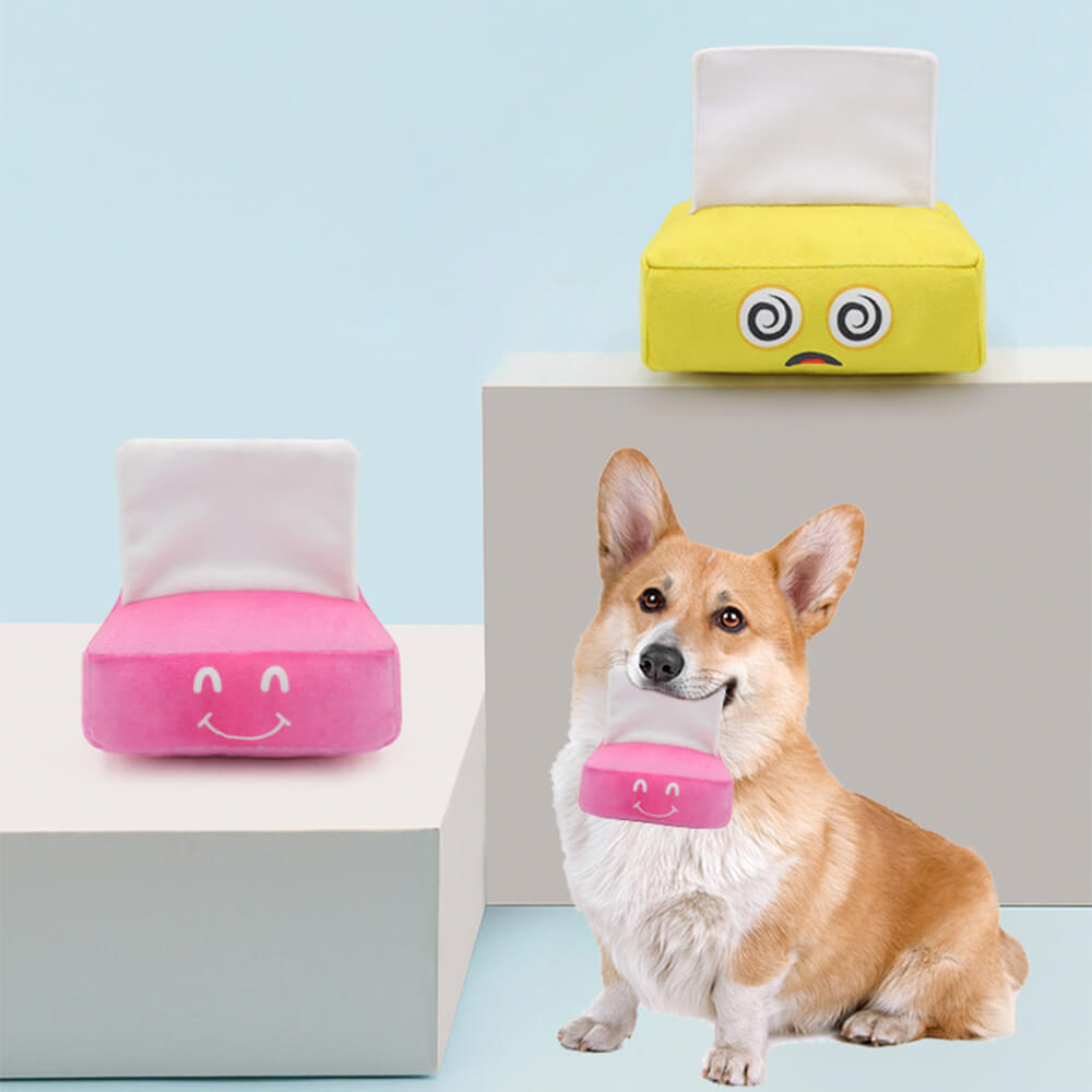 Tissue Box Shape Washable Squeaker Interactive Plush Dog Toy, Pink