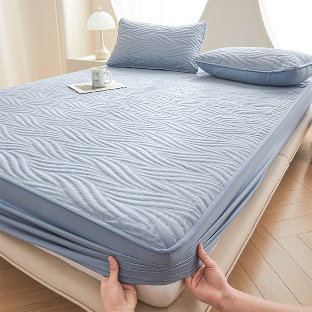 Ultra-Soft Waterproof Anti-Bacterial Fitted Sheet Mattress Cover, Blue - Pillowcase(2pcs)